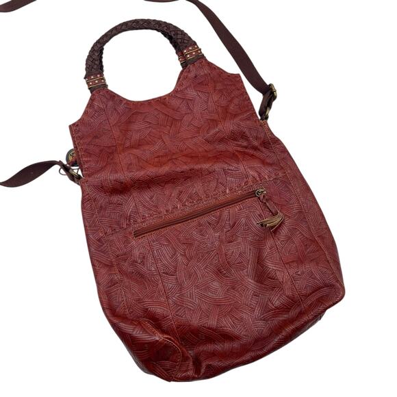 The Sak Brown Braided Boho Leather Foldover Adjustable Strap Medium Crossbody - Picture 9 of 15